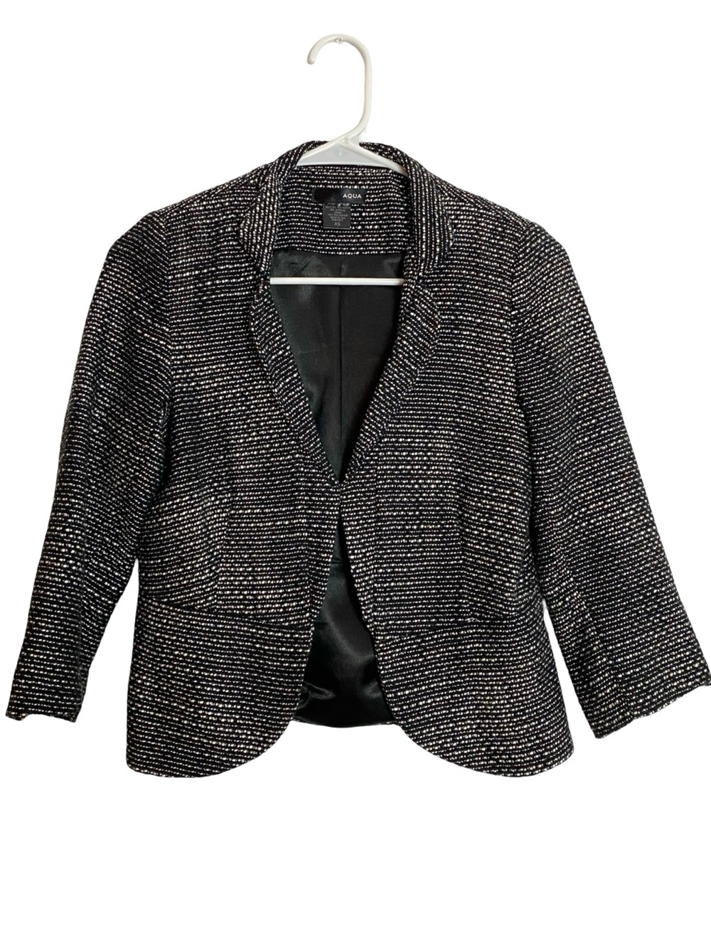 Aqua Black Tweed Blazer Jacket Womens Size XS 3/4 Sleeves Suit White Neutral